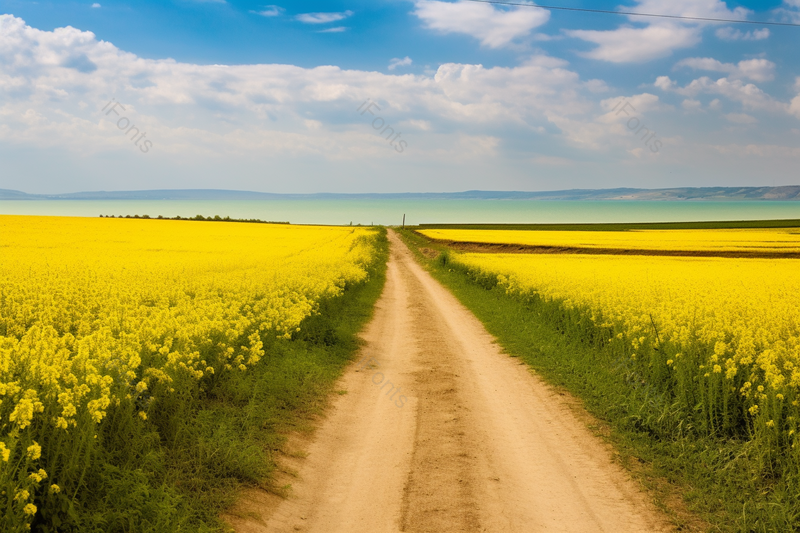 蓝天白云下的自然唯美的油菜花海,高清,摄影图,摄影图片,图片大全,摄影图免费下载